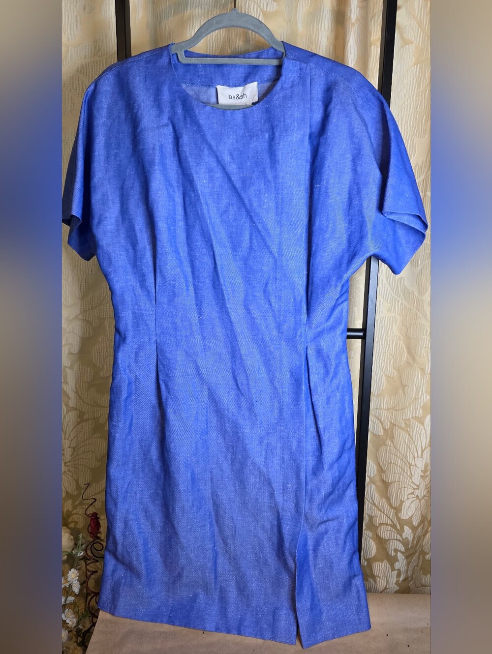 Ba&sh Linen Dress Sz 6 Snap Buttons Short Ankle Pockets